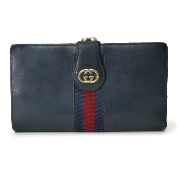 OLD Gucci　＜訳あり＞本革がま口シェリー長財布（濃紺）