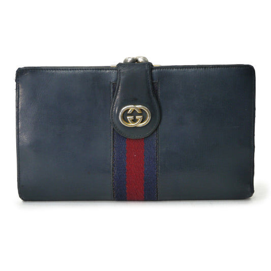 OLD Gucci　＜訳あり＞本革がま口シェリー長財布（濃紺）