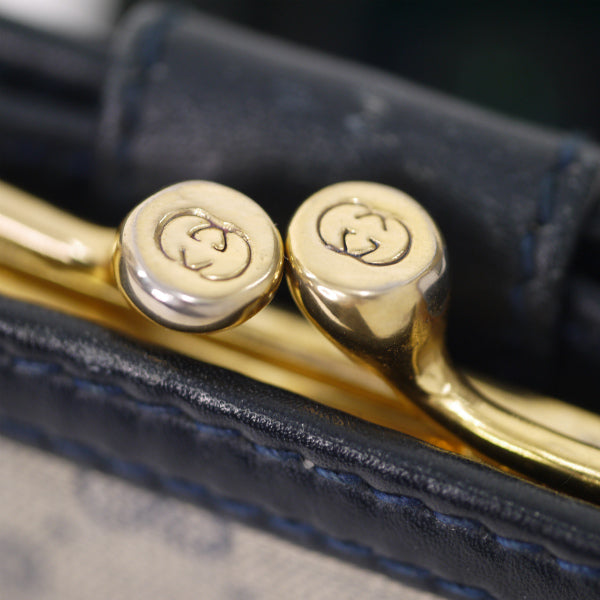 OLD Gucci マイクロGG２つ折れがま口ミドル財布（青）
