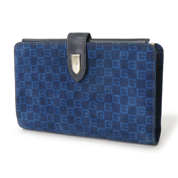 OLD Gucci 激レア!!スクエアGGスエードがま口財布（青）