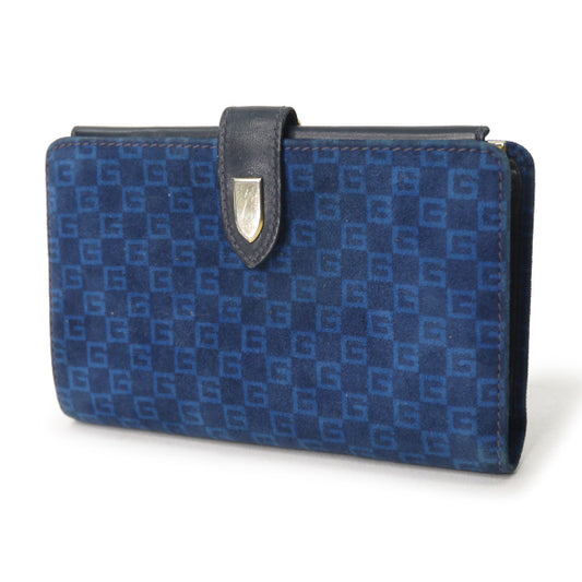OLD Gucci 激レア!!スクエアGGスエードがま口財布（青）