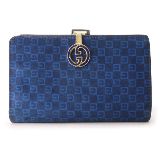 OLD Gucci 激レア!!スクエアGGスエードがま口財布（青）