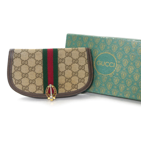 OLD Gucci  デットストック！ハーフムーンジャガード財布（茶/箱付き）