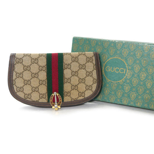 OLD Gucci  デットストック！ハーフムーンジャガード財布（茶/箱付き）