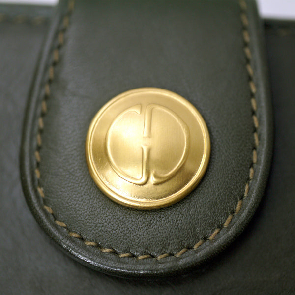 OLD Gucci　GGボタンがま口ミドル折財布（深緑）
