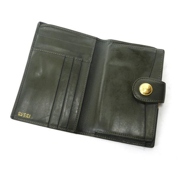 OLD Gucci　GGボタンがま口ミドル折財布（深緑）