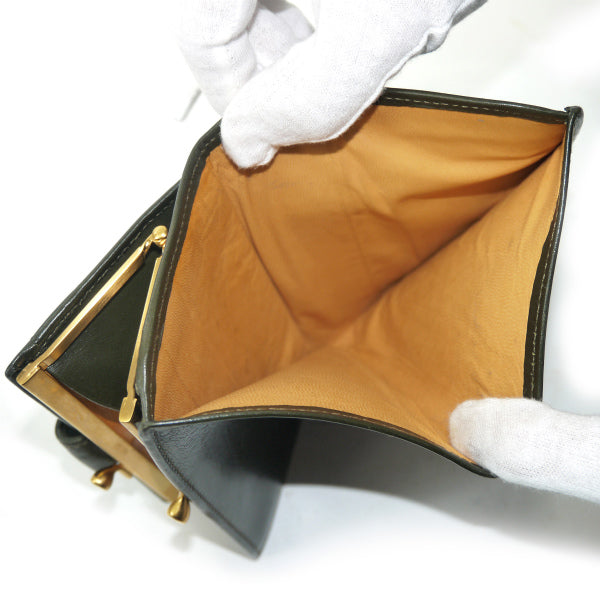 OLD Gucci　GGボタンがま口ミドル折財布（深緑）