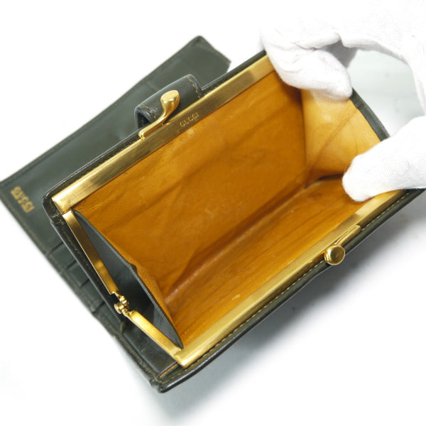 OLD Gucci　GGボタンがま口ミドル折財布（深緑）