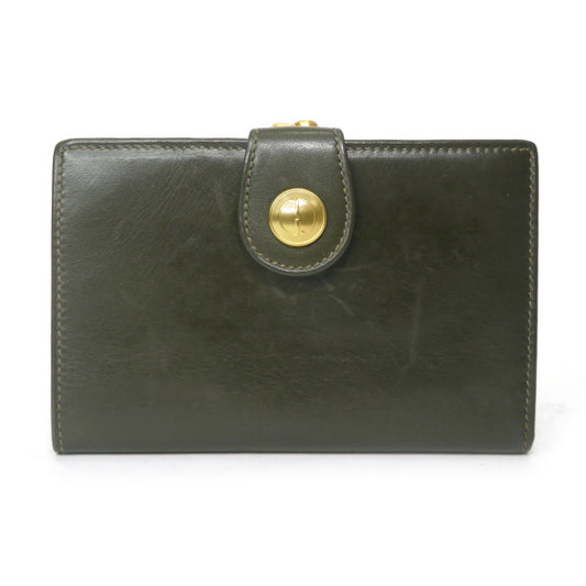 OLD Gucci　GGボタンがま口ミドル折財布（深緑）