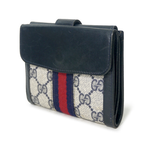 OLD Gucci　アクセコ!!シェリーWホック折財布（青）