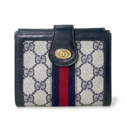 OLD Gucci　アクセコ!!シェリーWホック折財布（青）
