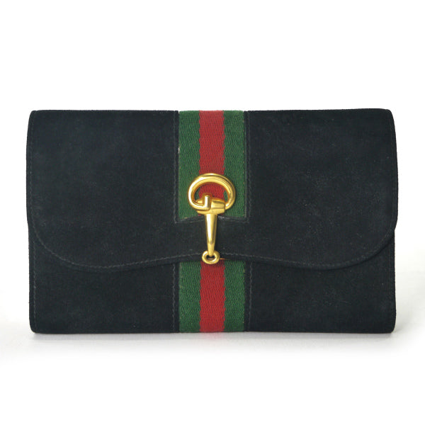 OLD Gucci　ビット留具シェリースエード長財布（黒）