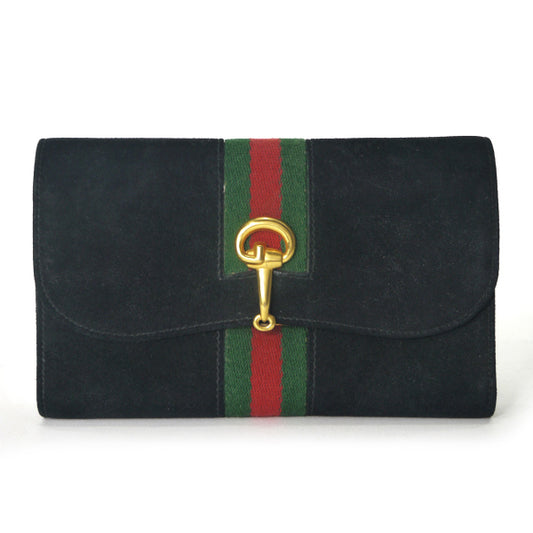 OLD Gucci　ビット留具シェリースエード長財布（黒）