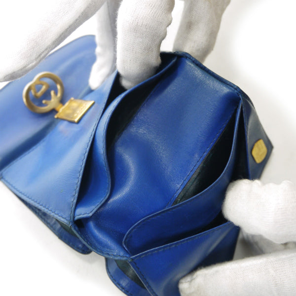 OLD Gucci  GG留め具 総革２つ折れ財布（青）