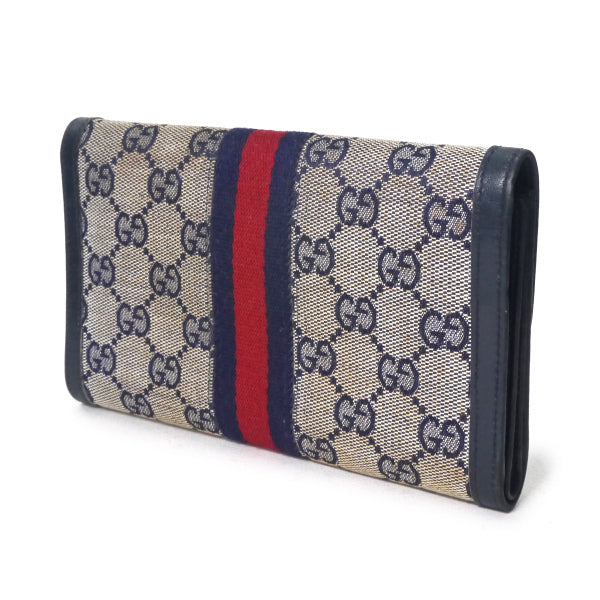 OLD Gucci　ビット留め具シェリー長財布（青/ジャガード）