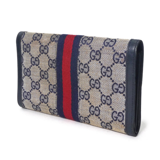 OLD Gucci　ビット留め具シェリー長財布（青/ジャガード）