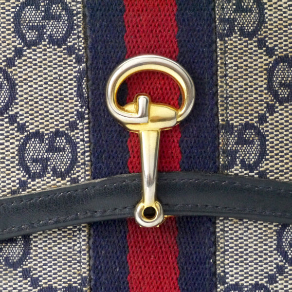 OLD Gucci　ビット留め具シェリー長財布（青/ジャガード）