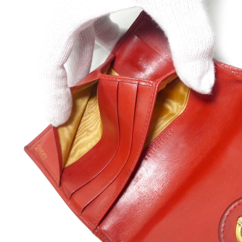 OLD Gucci  総革ホースシューがま口ミドル財布（赤）