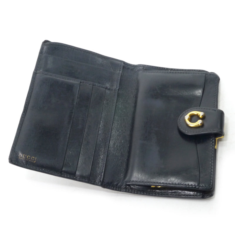 OLD Gucci  総革ホースシューがま口ミドル財布（黒）