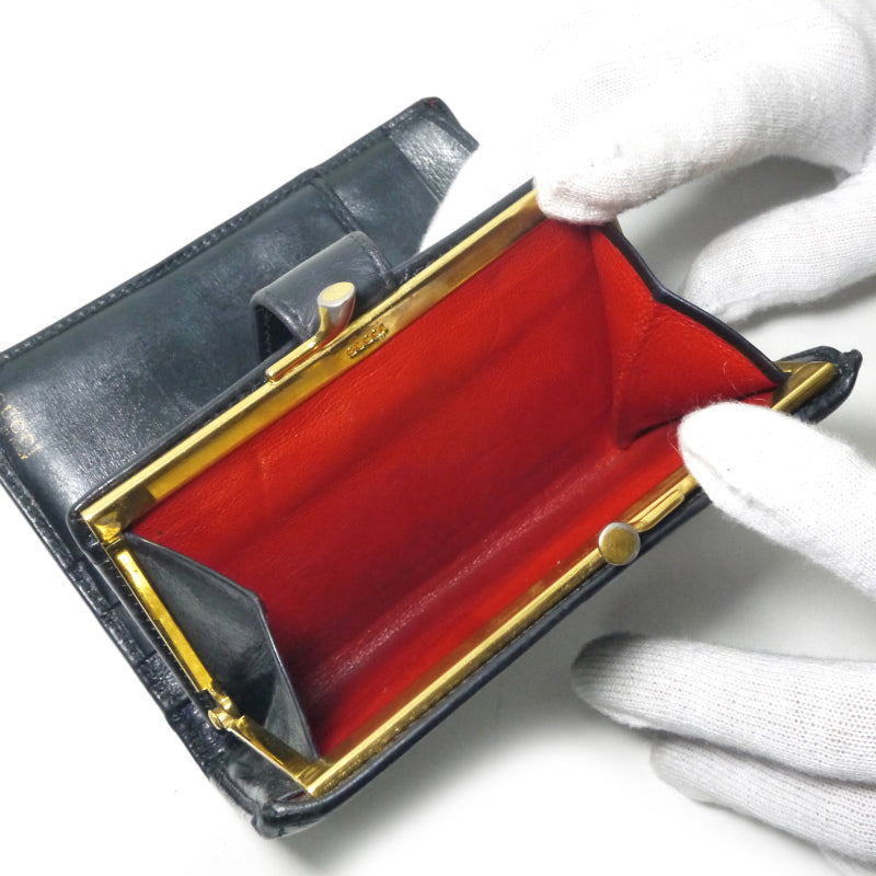 OLD Gucci  総革ホースシューがま口ミドル財布（黒）