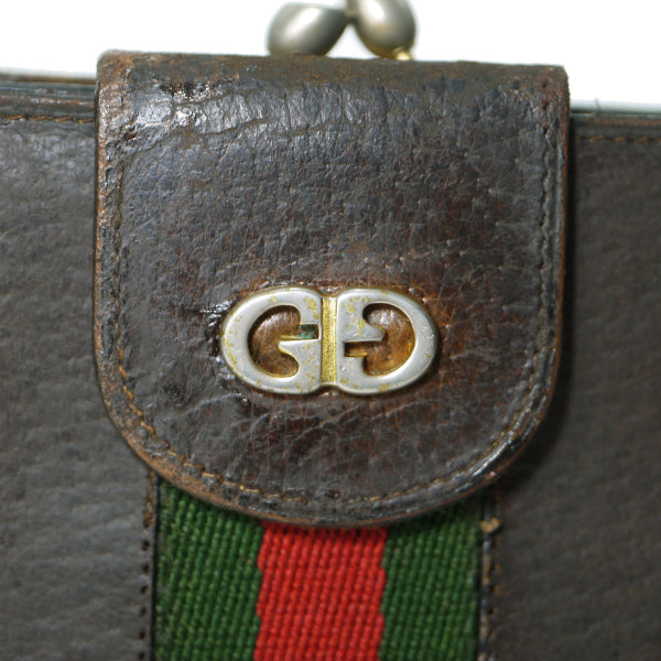 OLD Gucci ピグスキン シェリーがま口ミドル折財布（茶）