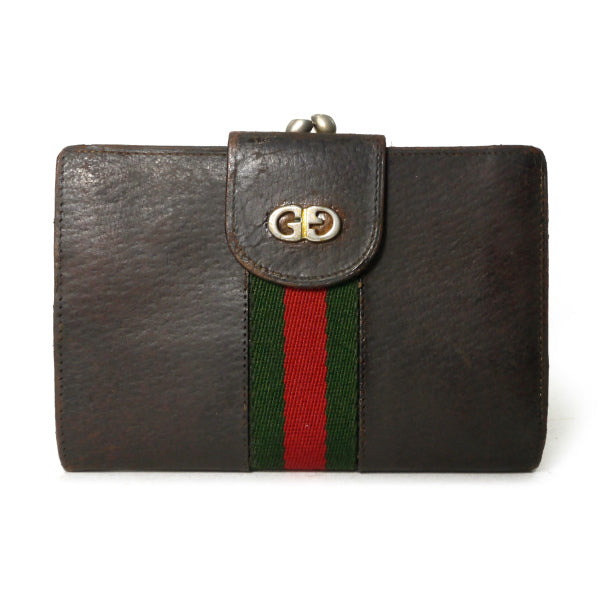 OLD Gucci ピグスキン シェリーがま口ミドル折財布（茶）