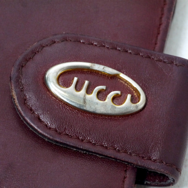 OLD Gucci　総革70s筆記体ロゴ折り財布（ボルドー）
