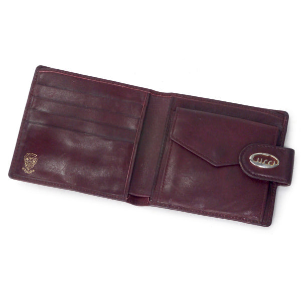 OLD Gucci　総革70s筆記体ロゴ折り財布（ボルドー）