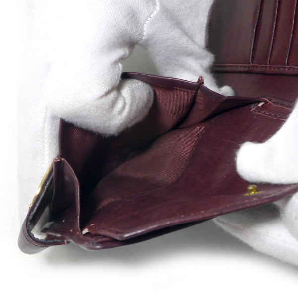 OLD Gucci　総革70s筆記体ロゴ折り財布（ボルドー）