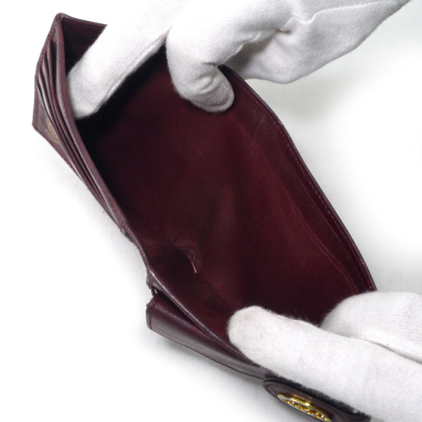 OLD Gucci　総革70s筆記体ロゴ折り財布（ボルドー）