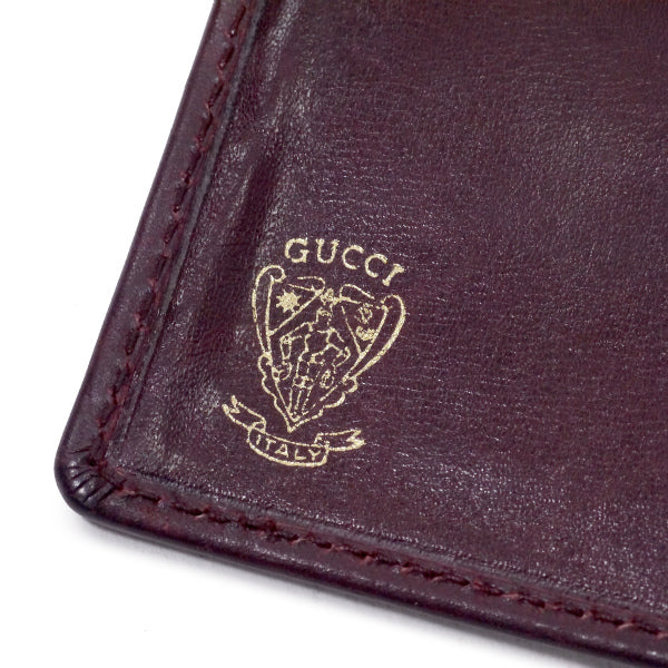 OLD Gucci　総革70s筆記体ロゴ折り財布（ボルドー）