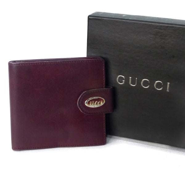 OLD Gucci　総革70s筆記体ロゴ折り財布（ボルドー）