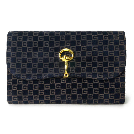 OLD Gucci　激レア!!スクエアGGスエード長財布（紺）