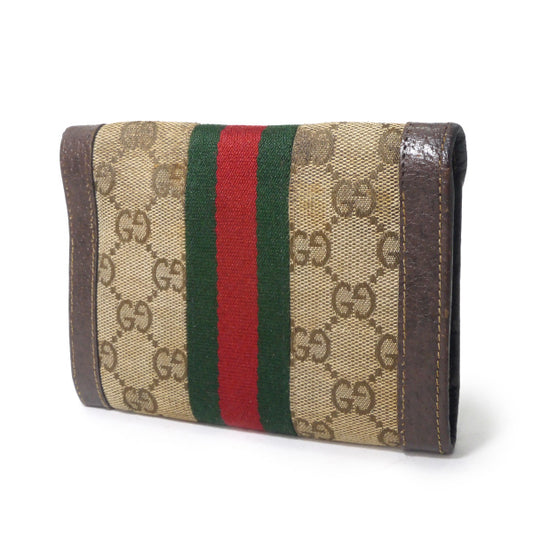 OLD Gucci　シェリーがま口折財布（茶/ジャガード ）