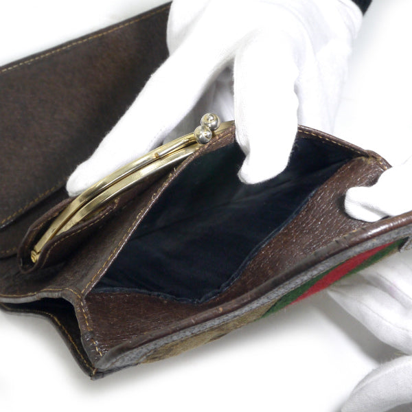 OLD Gucci　シェリーがま口折財布（茶/ジャガード ）