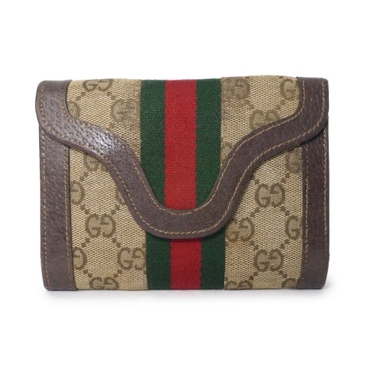 OLD Gucci　シェリーがま口折財布（茶/ジャガード ）