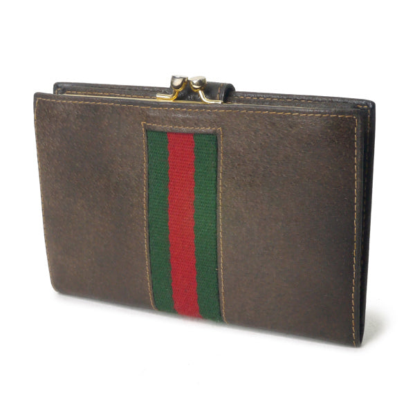 OLD Gucci　総革シェリーGG金具がま口折り財布（茶）