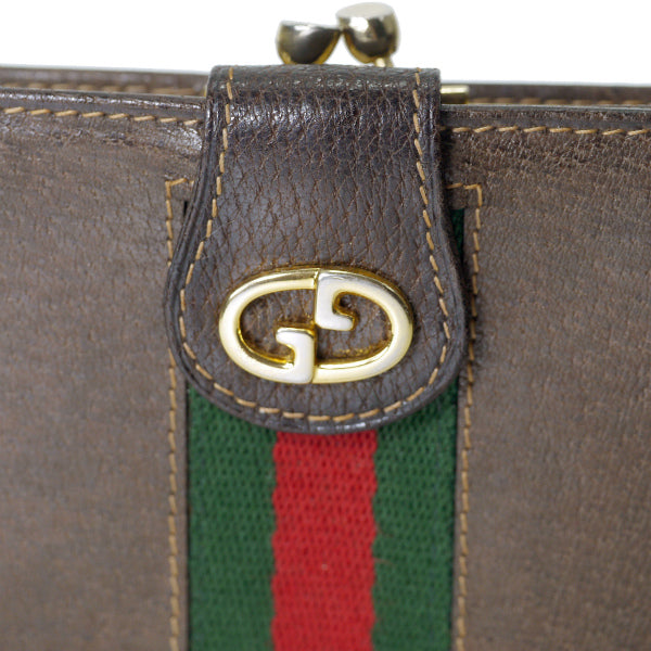 OLD Gucci　総革シェリーGG金具がま口折り財布（茶）