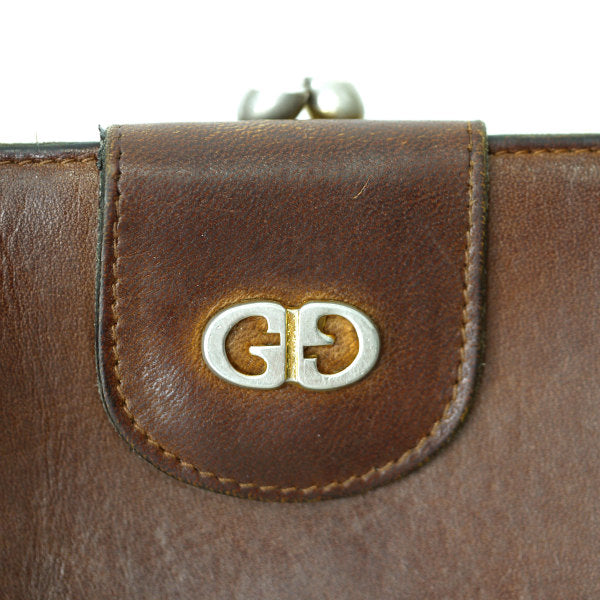 OLD Gucci　総革GG金具がま口折り財布（茶）