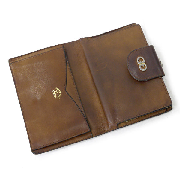 OLD Gucci　総革GG金具がま口折り財布（茶）