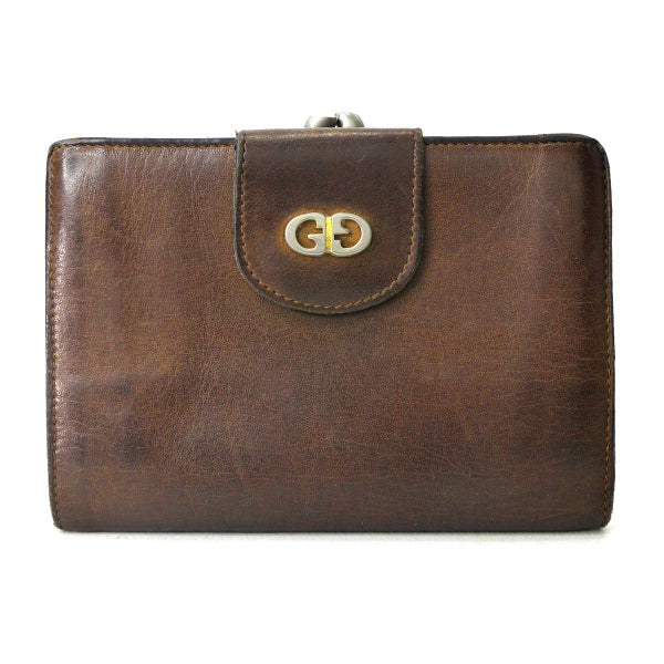 OLD Gucci　総革GG金具がま口折り財布（茶）