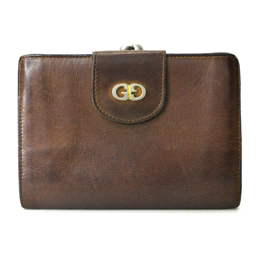 OLD Gucci　総革GG金具がま口折り財布（茶）