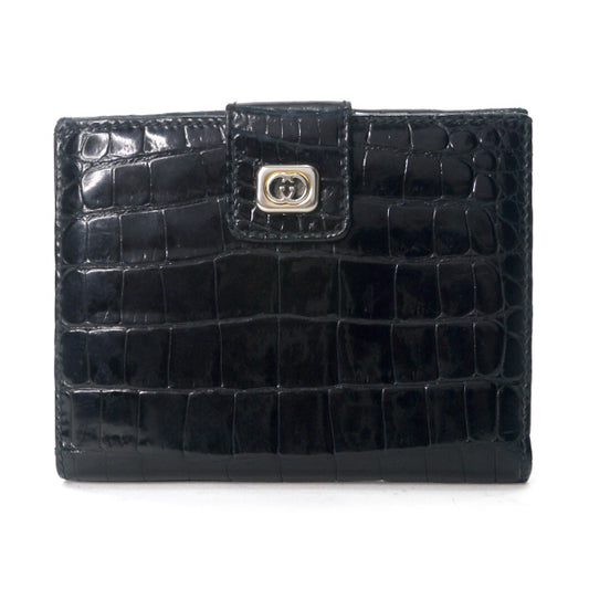 OLD Gucci　最高級クロコダイルWホック折財布（黒）