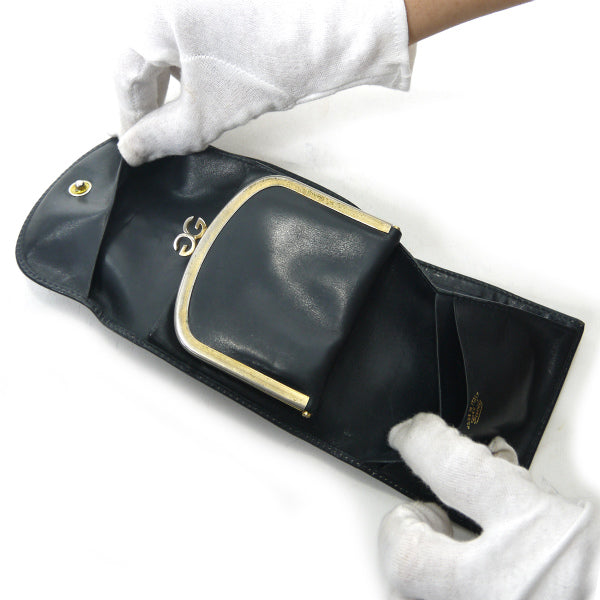 OLD Gucci　2つ折れビット金具がま口レザー財布（黒）
