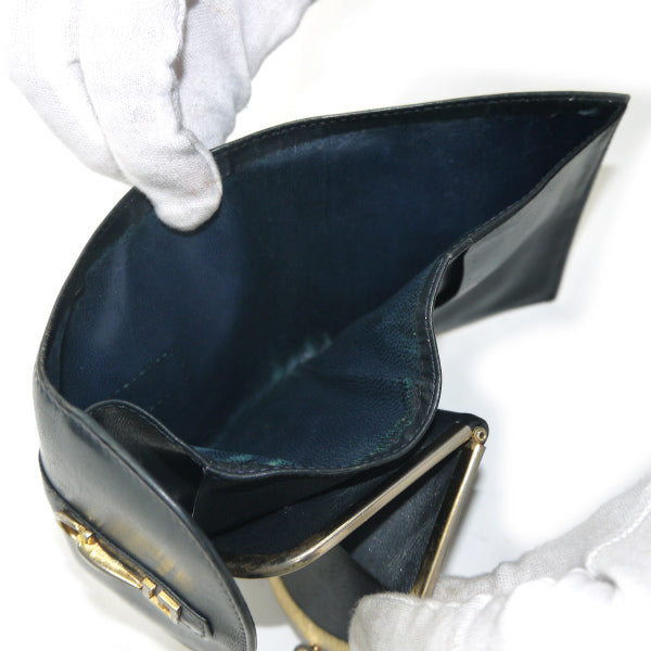 OLD Gucci　2つ折れビット金具がま口レザー財布（黒）