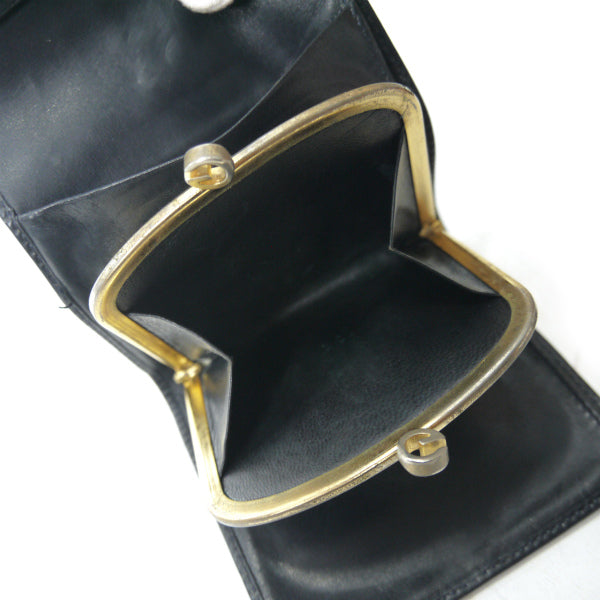 OLD Gucci　2つ折れビット金具がま口レザー財布（黒）