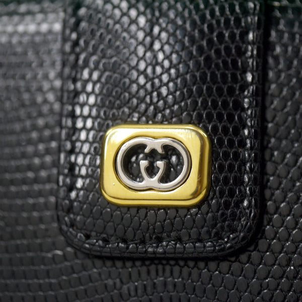 OLD Gucci 　高級リザードがま口ミドル財布（黒）