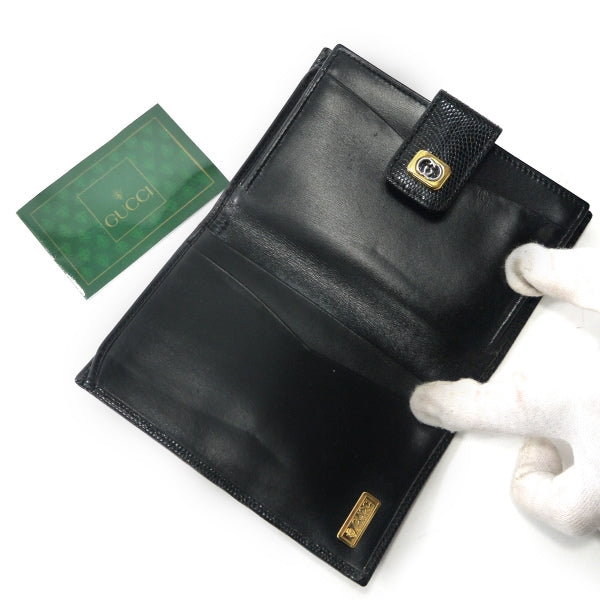 OLD Gucci 　高級リザードがま口ミドル財布（黒）