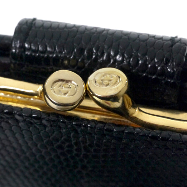 OLD Gucci 　高級リザードがま口ミドル財布（黒）