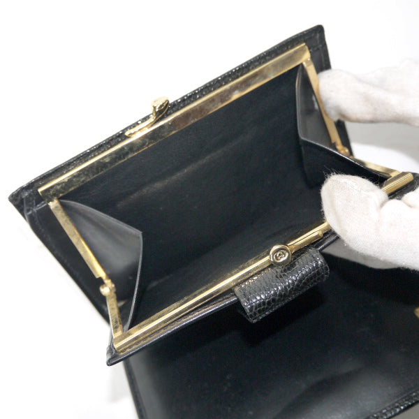 OLD Gucci 　高級リザードがま口ミドル財布（黒）